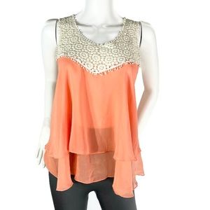 Love J Asymmetrical Crochet Yoke Racerback Top